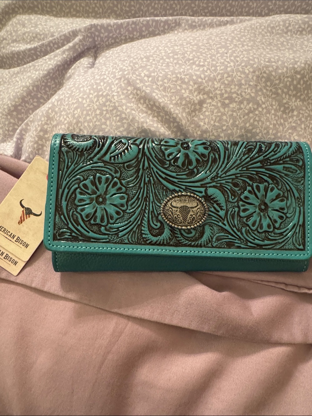 Turquoise Tooled Floral Wallet by American Bison